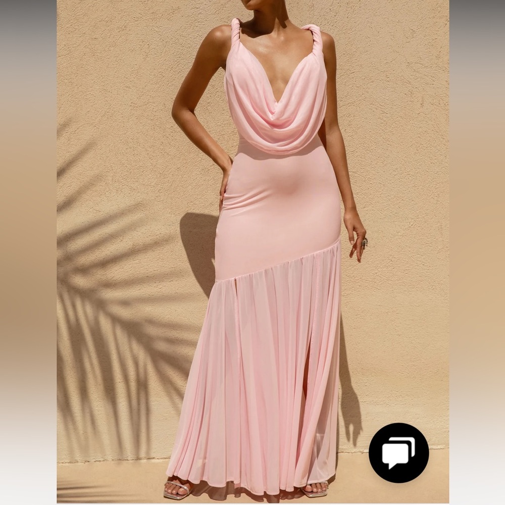 Elegant Pink Draped Maxi Dress